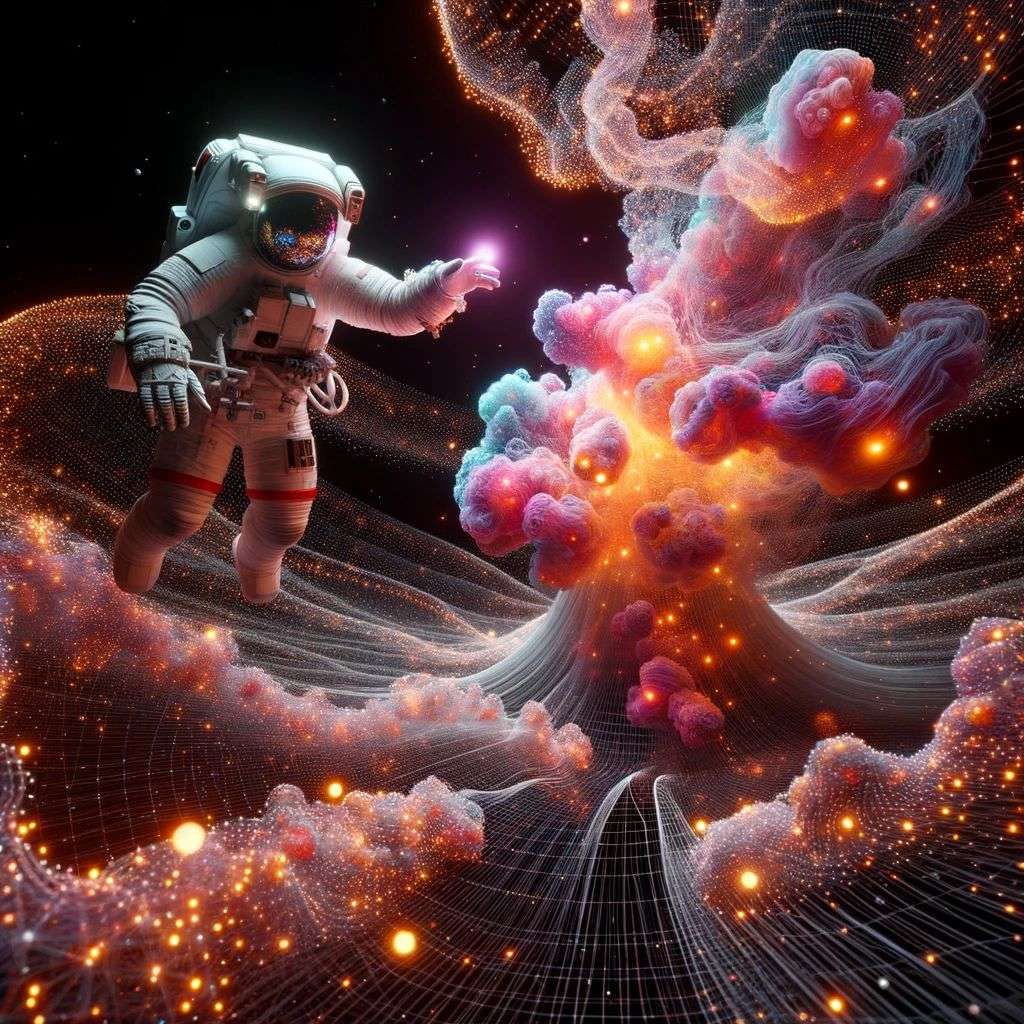 an astronaut, particle simulation, Octane render